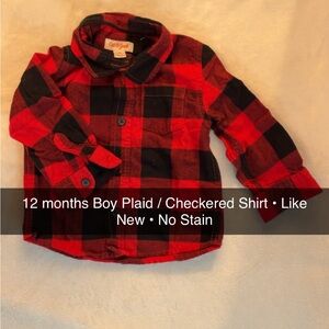 12 months Cat & Jack Red and Black Plaid Button Down Shirt
